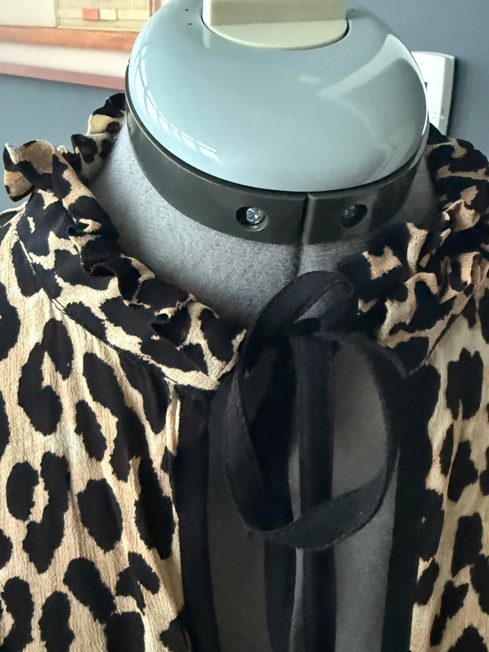 Ganni Leopard Print Ruffle-Neck Long-Sleeve Dress - Leopard Print - Picture 2 of 7